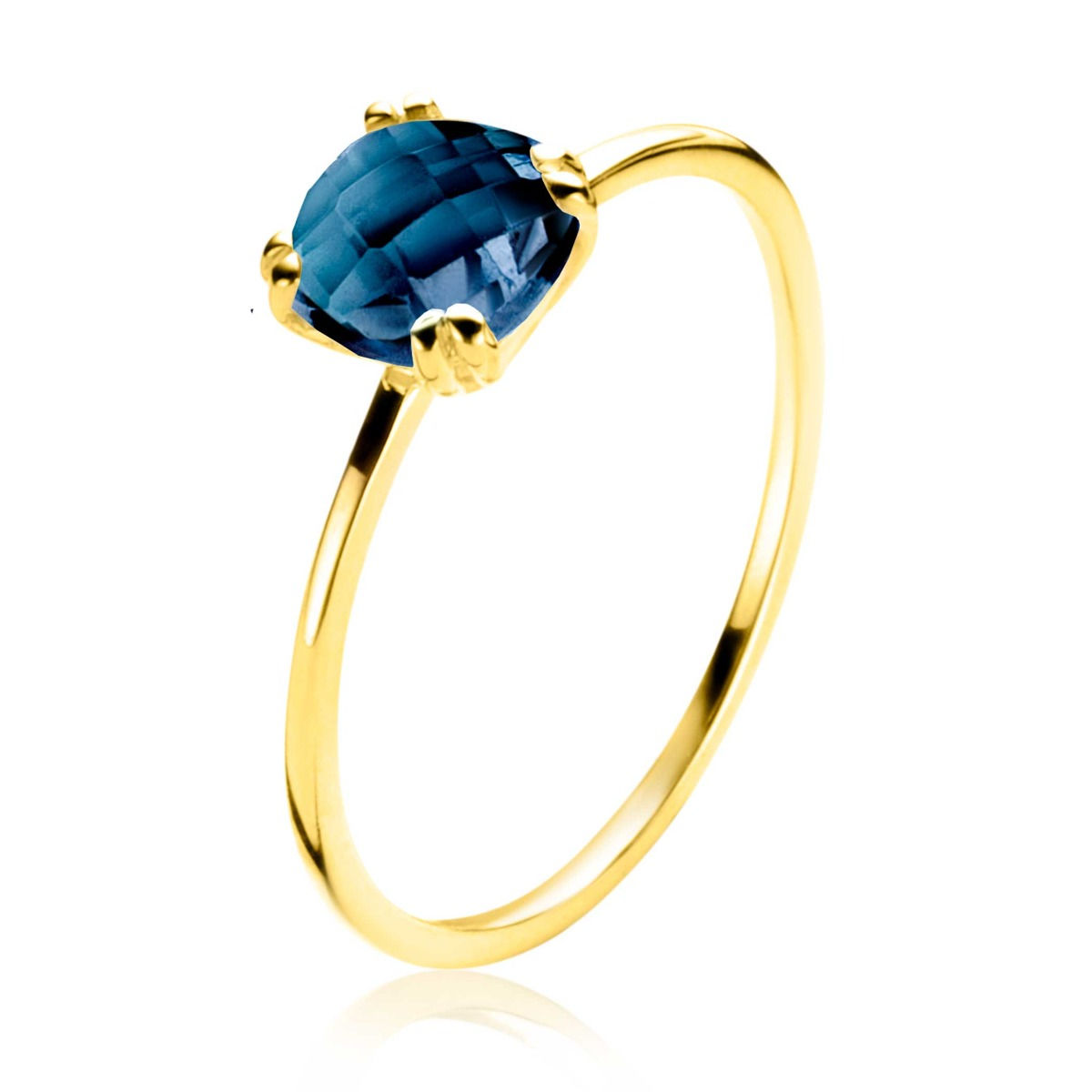 ZGR537 ZINZI Gold 14 krt gouden ring met vierkante London Blue Topaas