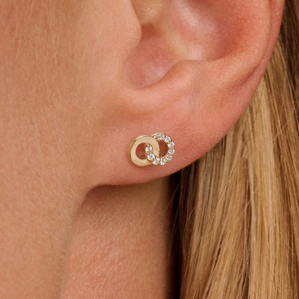 Thumbnail: 7397YZI Blush 14k geelgouden oorstekers twee cirkels zirconia