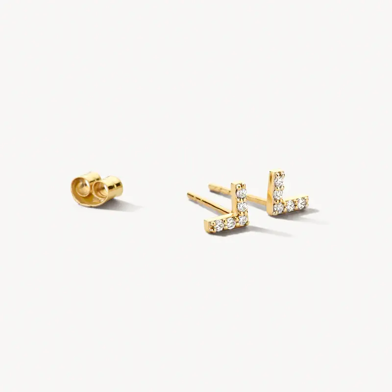 7374YZI Blush geelgouden oorstekers met zirconia v-vorm
