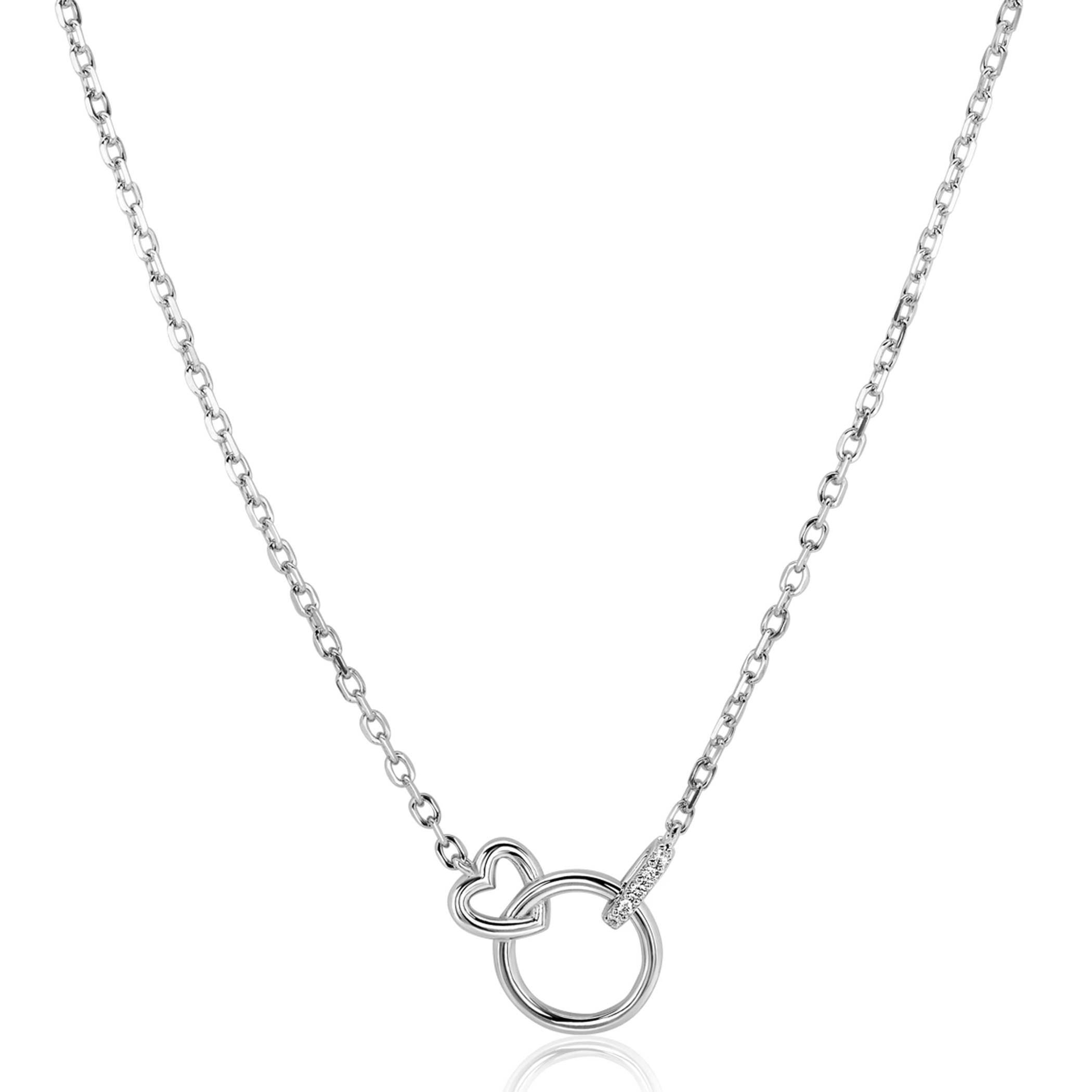 ZIC2811 ZINZI zilveren collier verbonden hartje en cirkel met zirconia