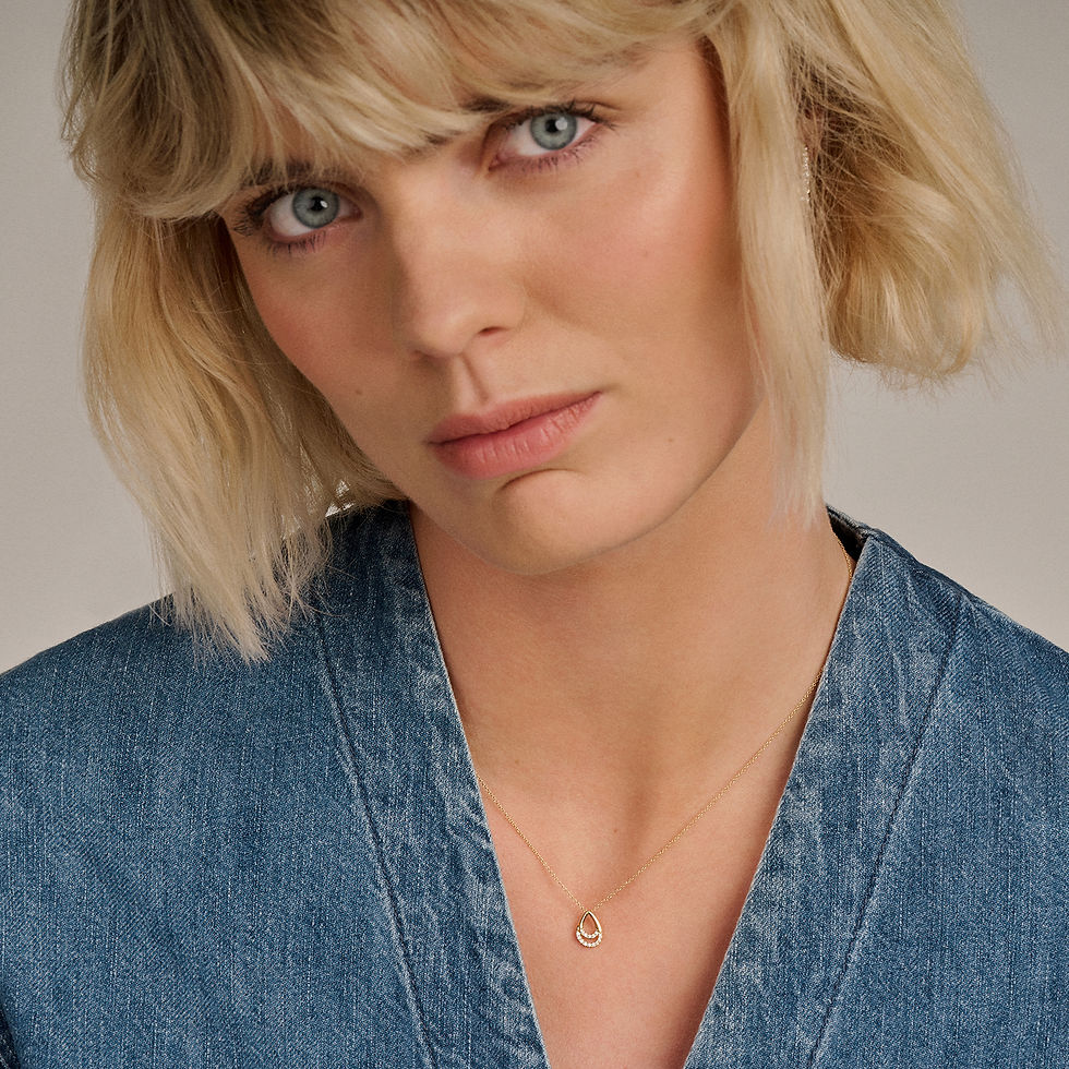 3195YZI Blush geelgouden collier met dubbele druppel hanger en zirconia