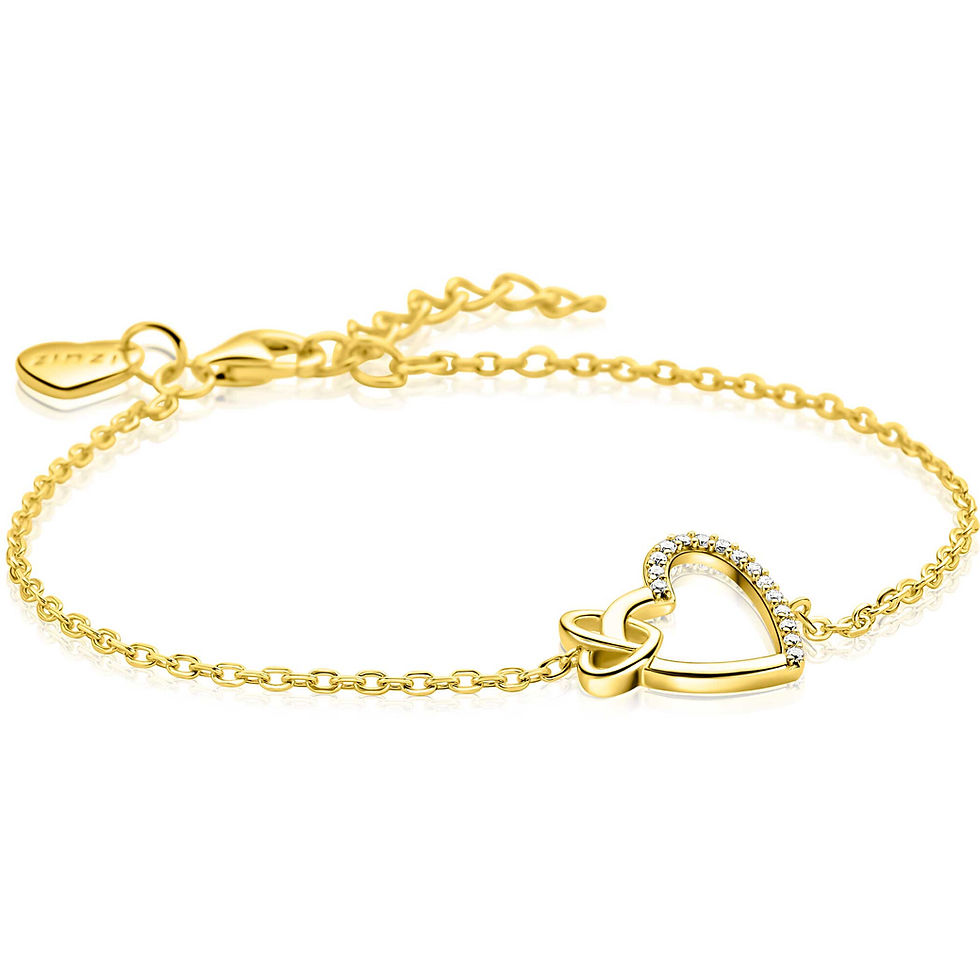 ZIA2874Y ZINZI goldpated zilveren armband met 2 harten verbonden en zi