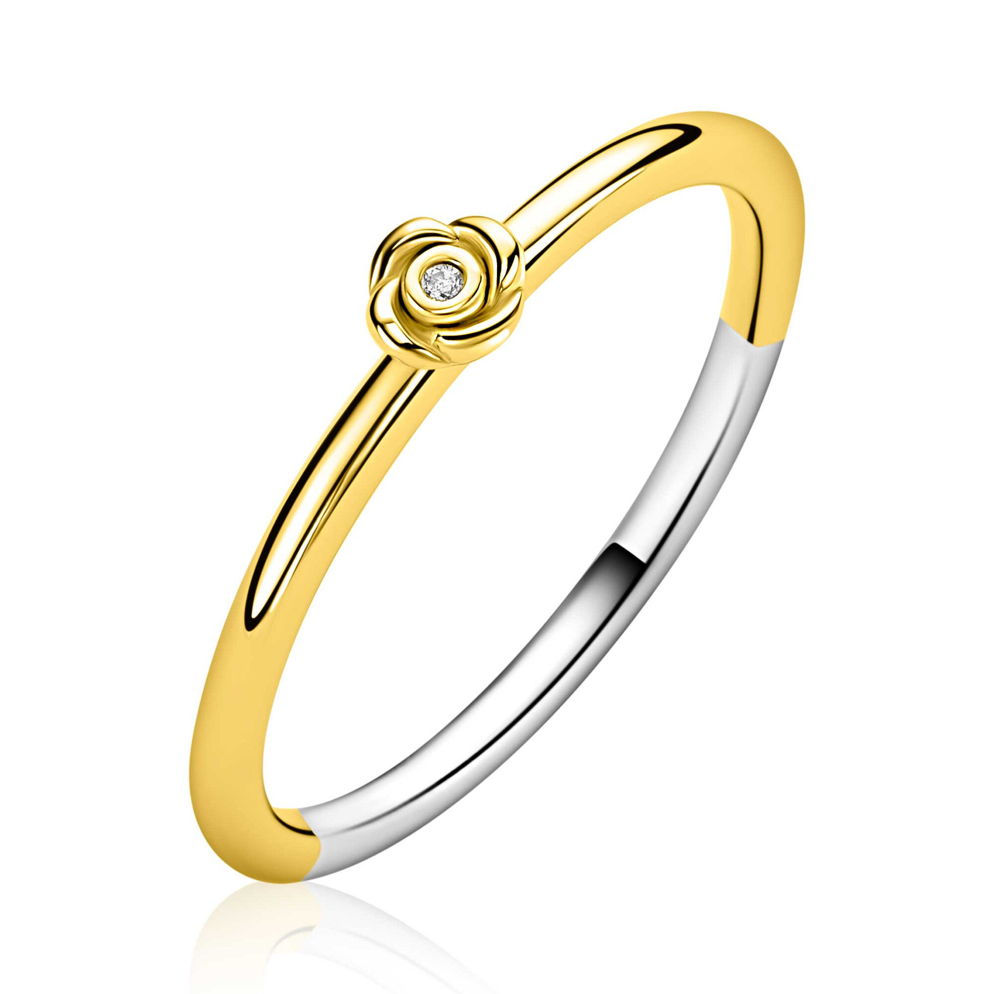 ZIR2872Y ZINZI goldplated zilveren ring met roosje en zirconia