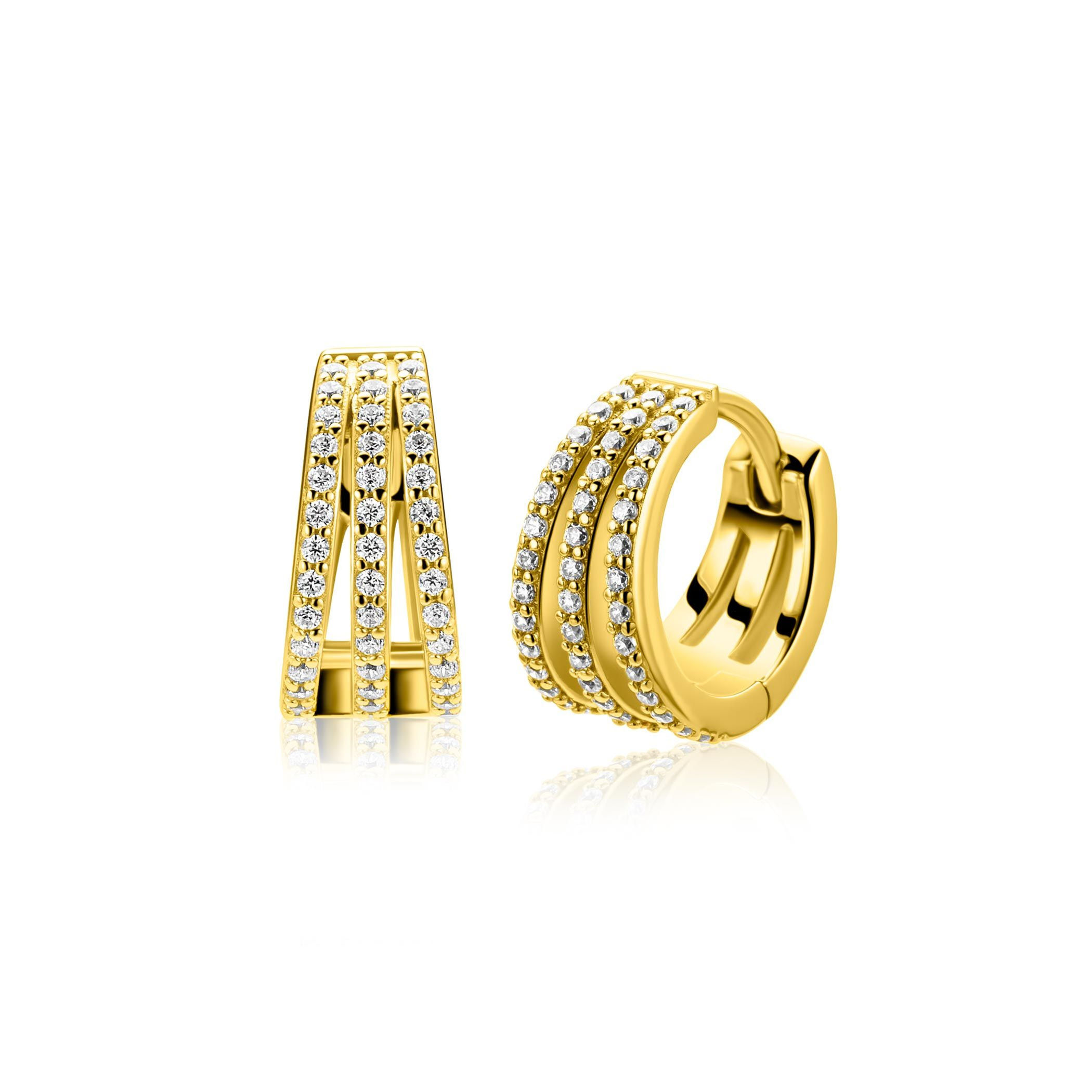 ZIO2727Y ZINZI goldplated zilveren multilook oorringen zirconia