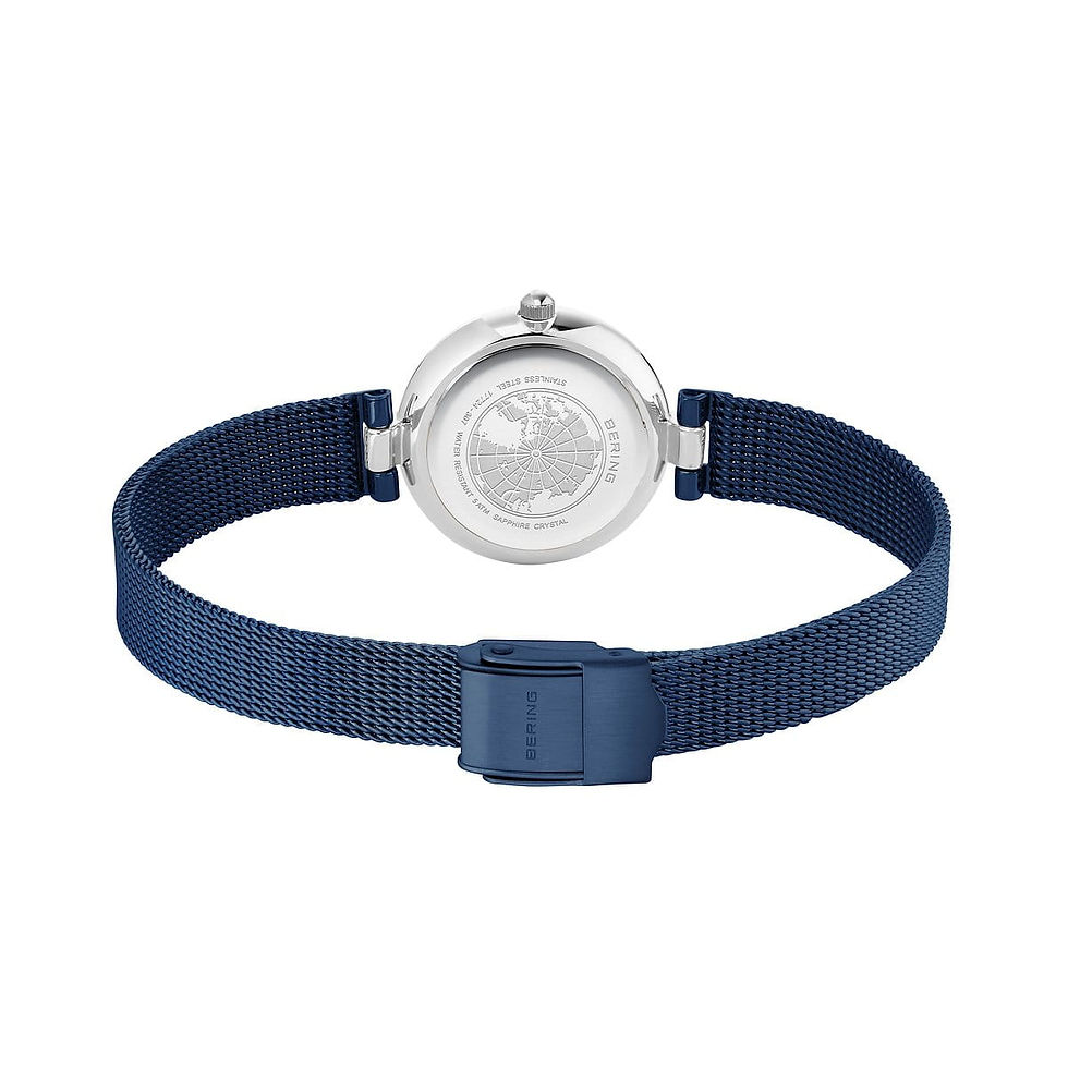 Thumbnail: 17724-307 Bering Classic dames horloge blauw met diamant
