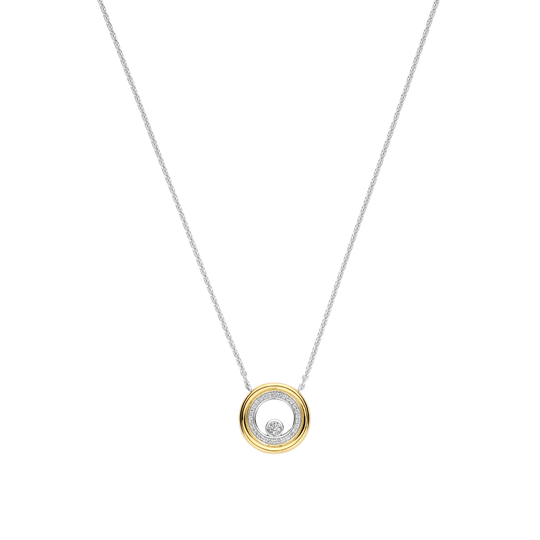 34148ZY/42 Ti Sento Zirkonia Dubbele Cirkel Ketting zilver en goldplated