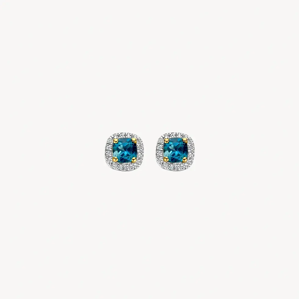 7629YDL Blush diamonds 14k oorknoppen met diamant en London Blue topaz