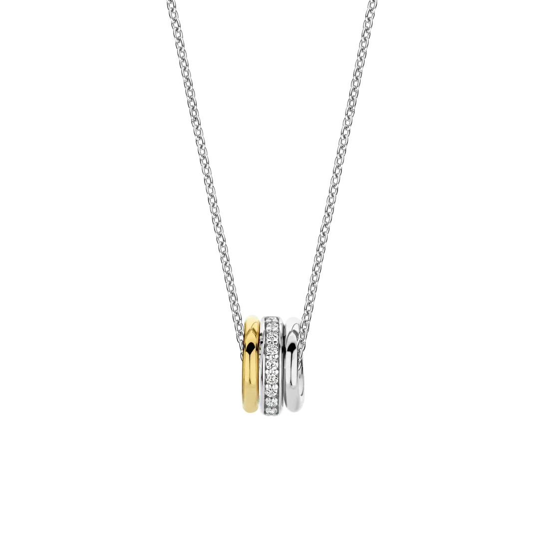 34058ZY Sento zilveren collier verguld 3 ringetjes zirconia