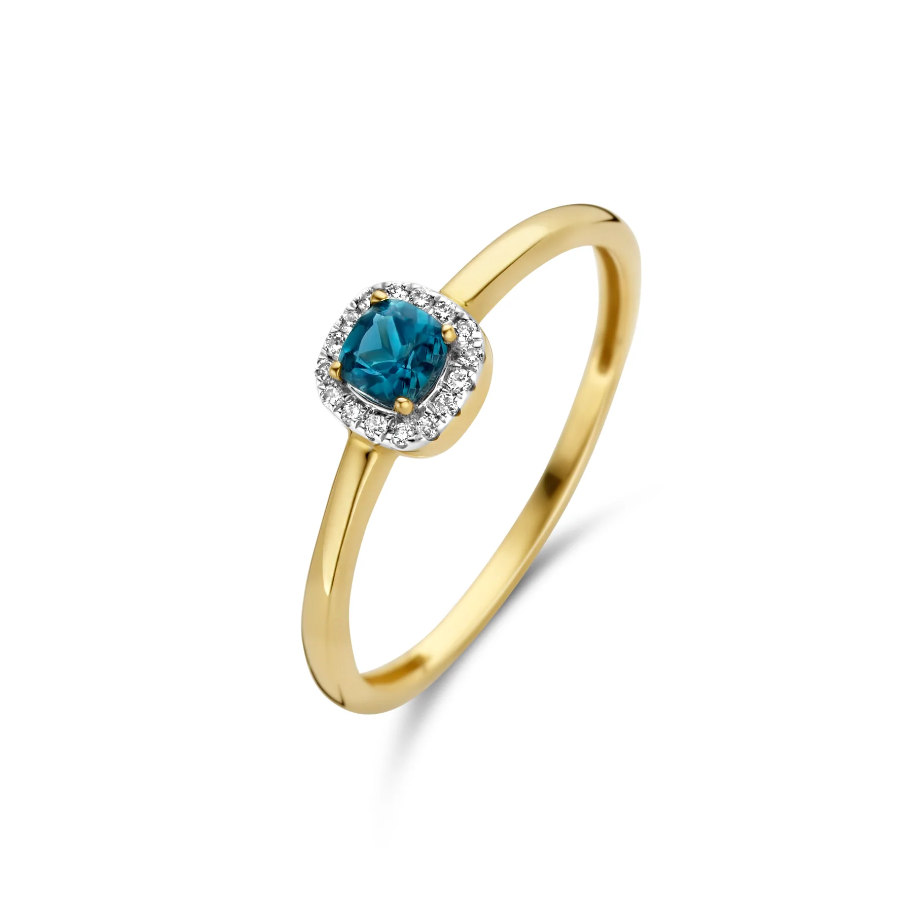 1636YDL Blush diamonds 14 ring met diamant en blauwe topaas