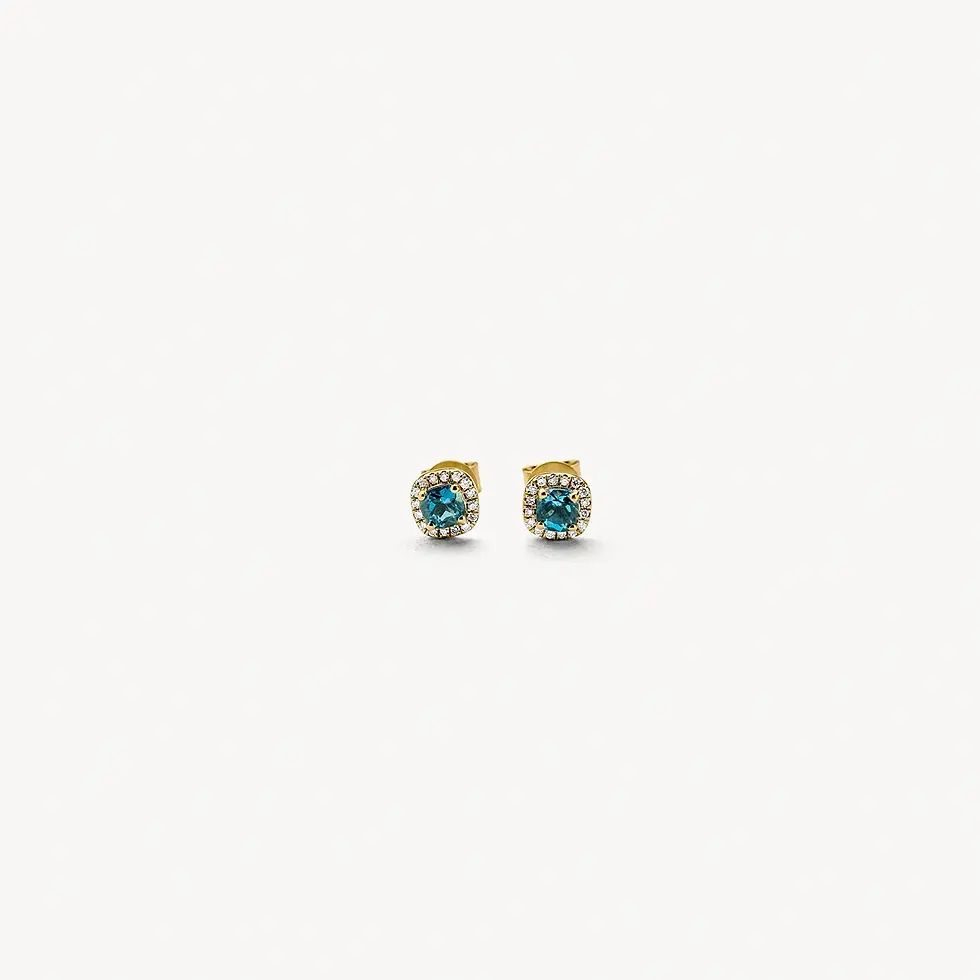 Thumbnail: 7629YDL Blush diamonds 14k oorknoppen met diamant en London Blue topaz