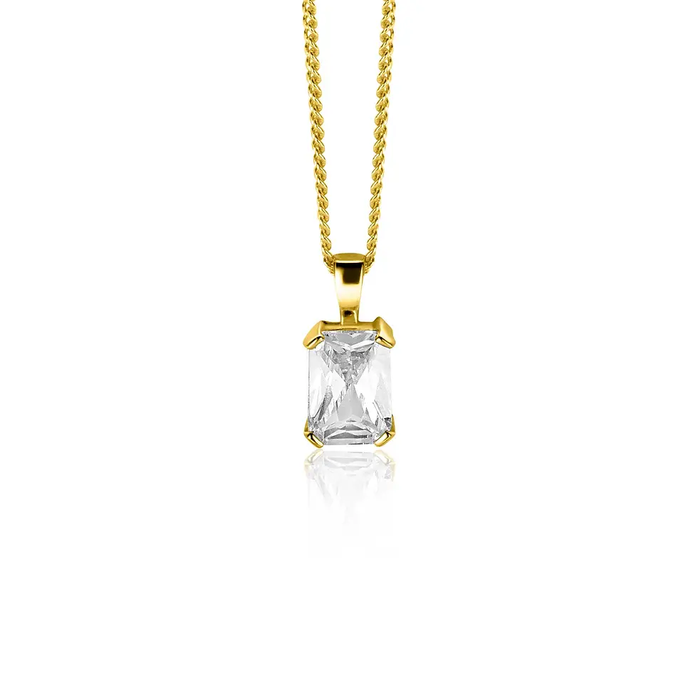 ZGH579 ZINZI Gold 14 krt gouden hanger met rechthoekige witte zirkonia