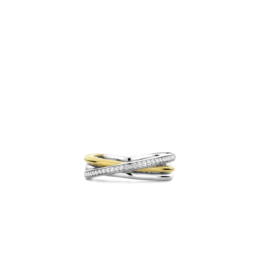 Thumbnail: 12346ZY Ti Sento bicolor zilveren ring cross-over bicolor  zirconia
