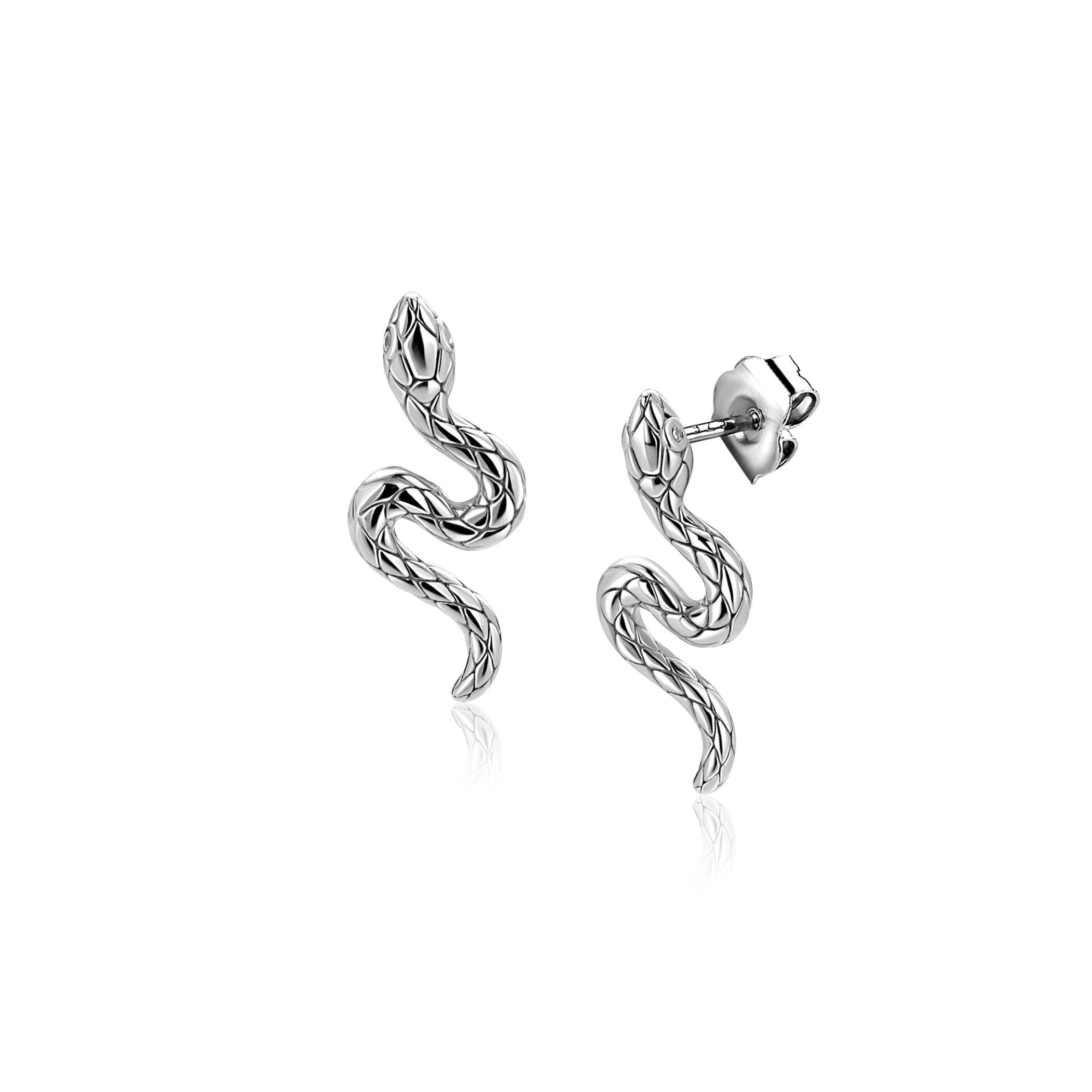 ZIO2721 ZINZI zilveren oorstekers slang met zirkonia-ogen