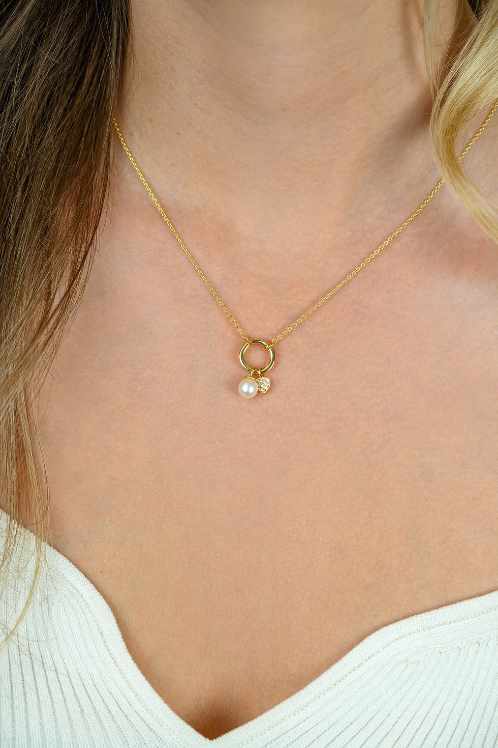 Thumbnail: ZIC2738 ZINZI gold plated zilveren ketting ronde sluitring en twee luxe bedels