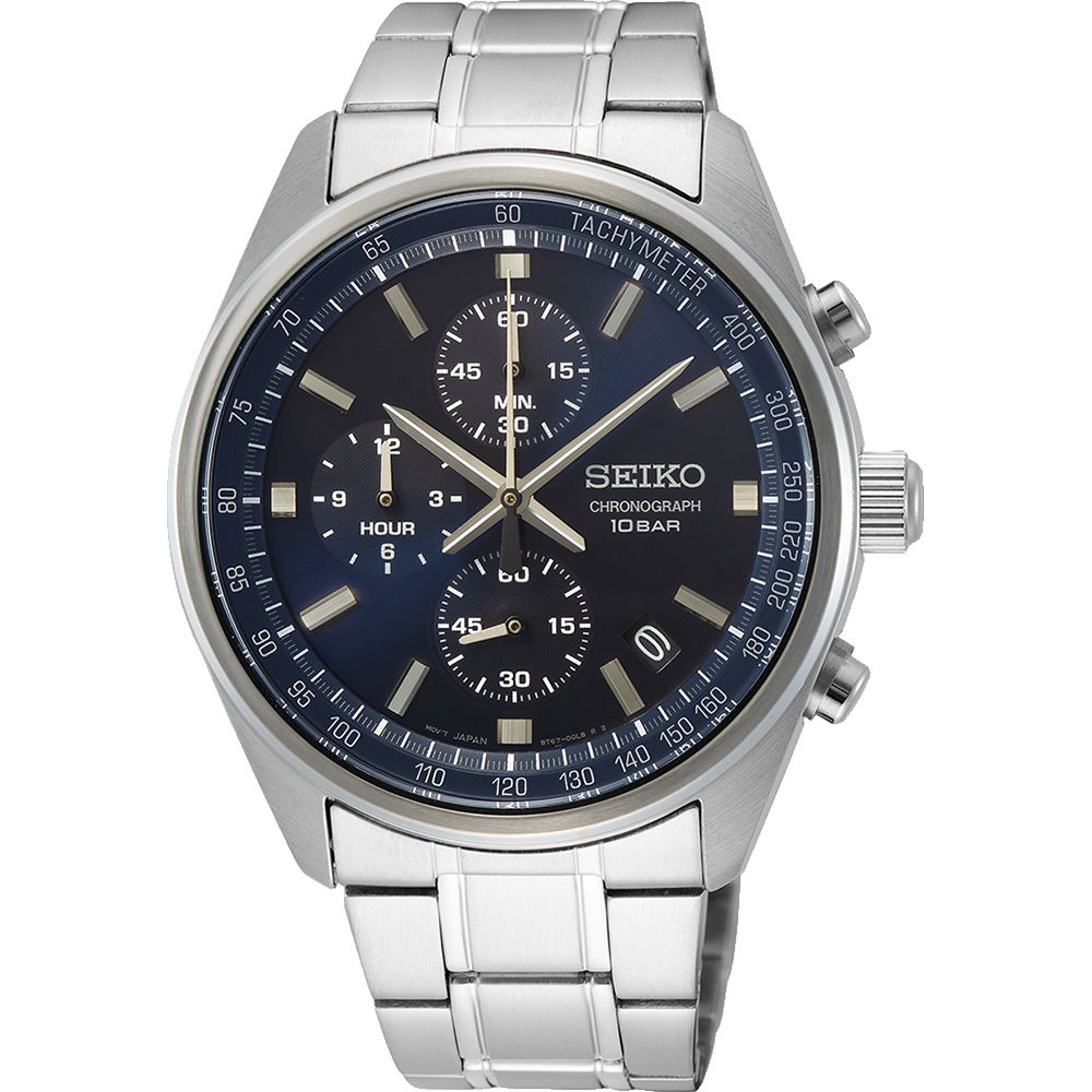 SSB377P1 Seiko heren chronograaf staal bracelet blauw 100m