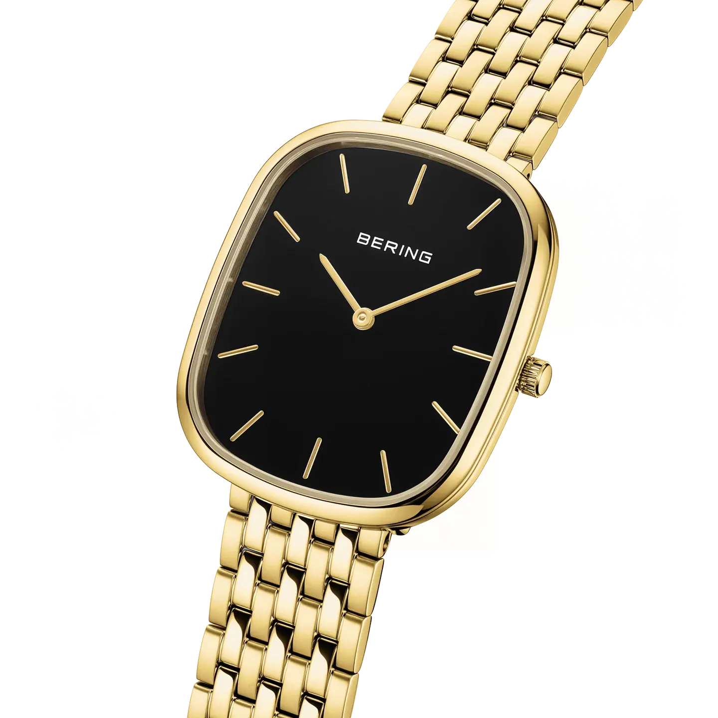 12532-732 Bering horloge goudkleur vierkant zwarte wijzerplaat
