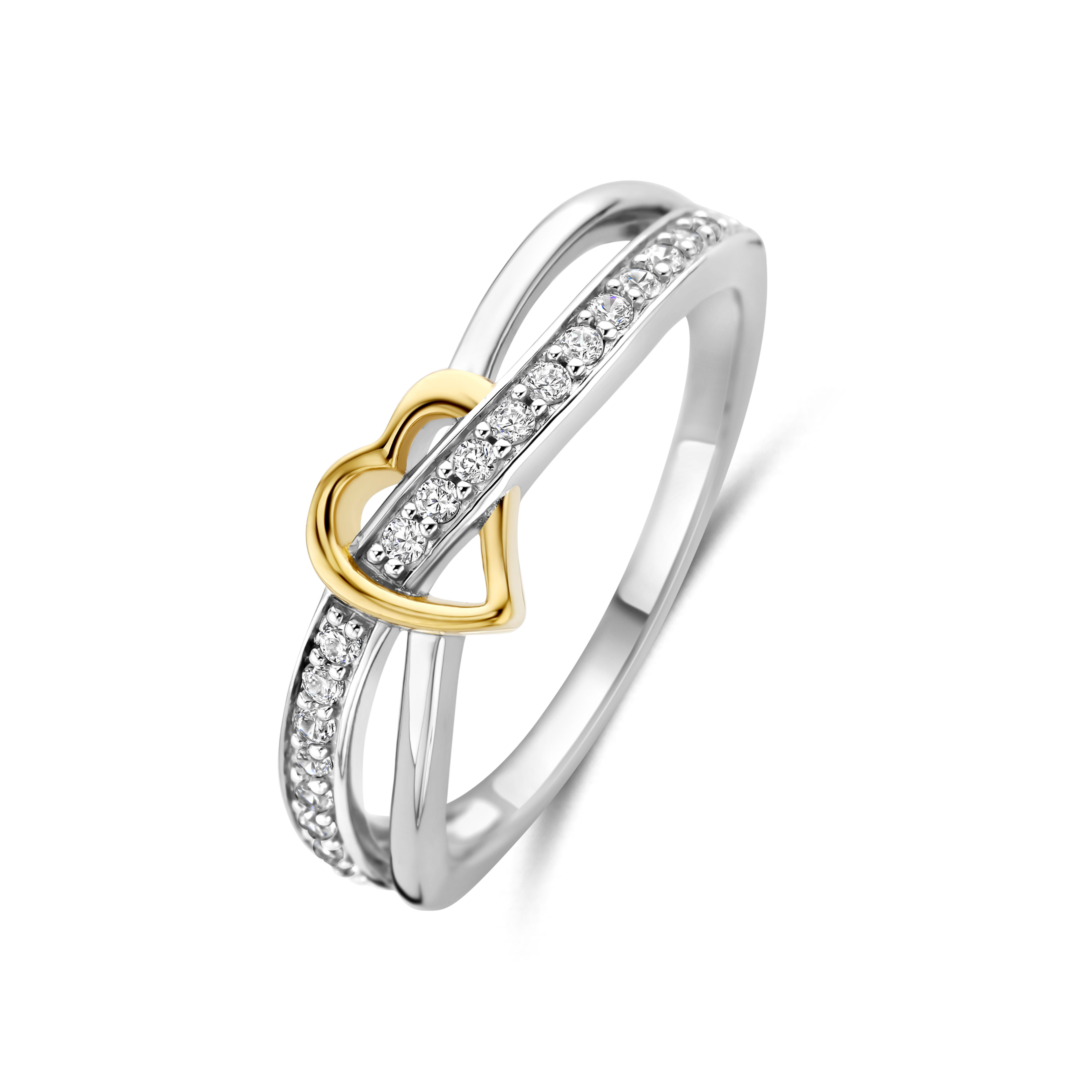 629.200 Rosa di Luca zilver vergulde ring met hartje en zirconia
