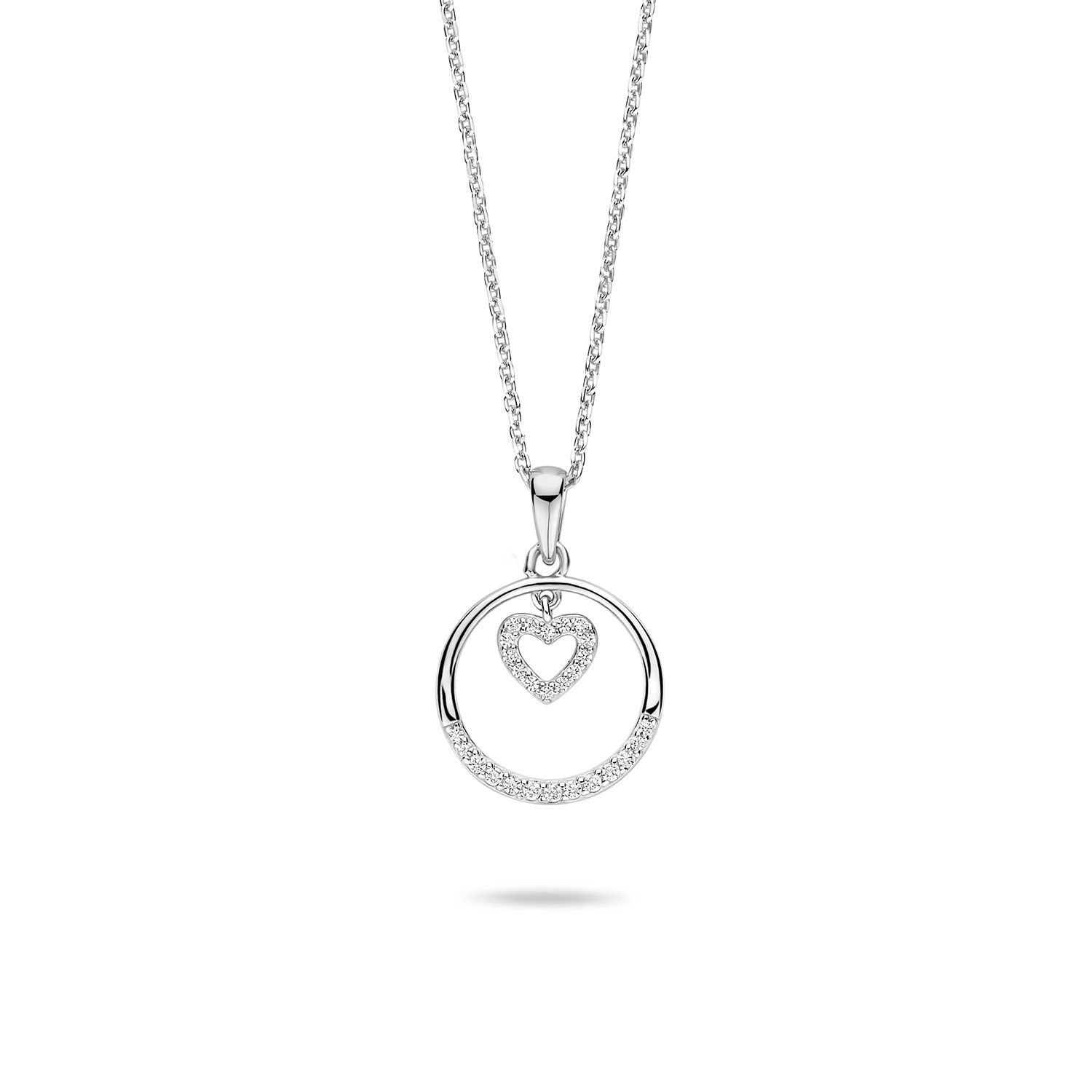 624.157 Rosa di Luca zilveren collier cirkel hanger en hartje zirconia