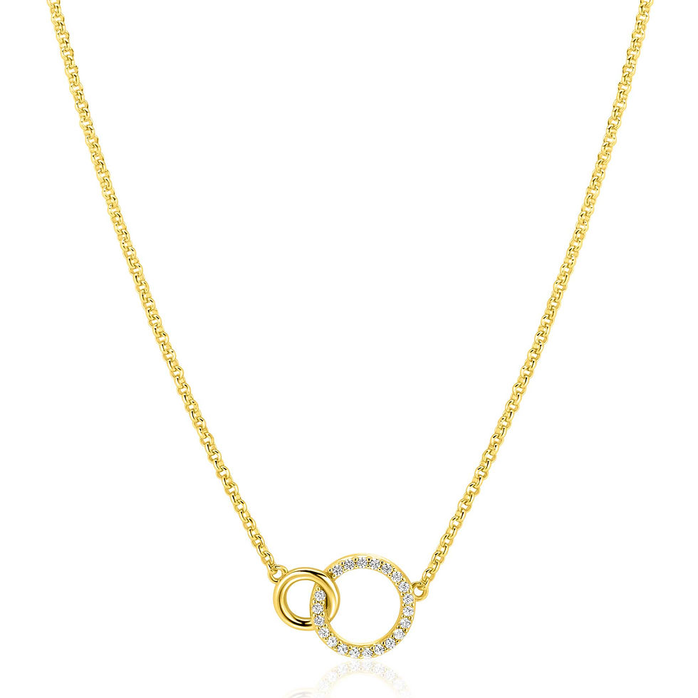 ZIC1782Y ZINZI goldplated zilveren collier 2 verbonden cirkels zirconia