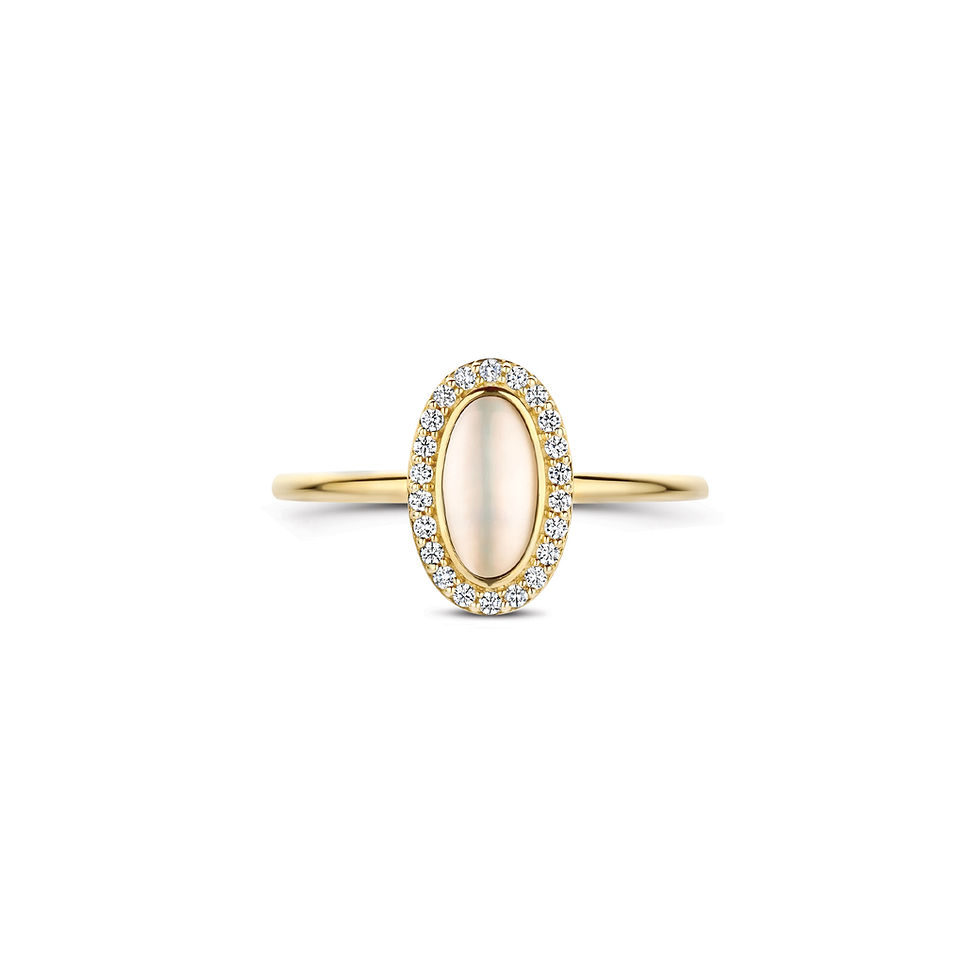 1279YMQ Blush geelgouden ring parelmoer en zirconia