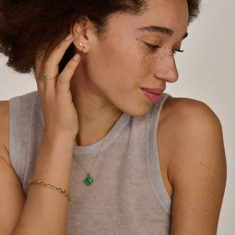 Thumbnail: 1272YMA Blush geelgouden ring malachiet en bergkristal ovale zetting