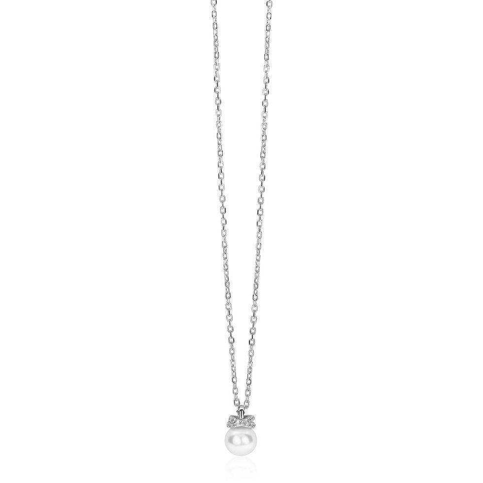 ZIC2863 ZINZI zilveren collier met parelhanger en zirconia