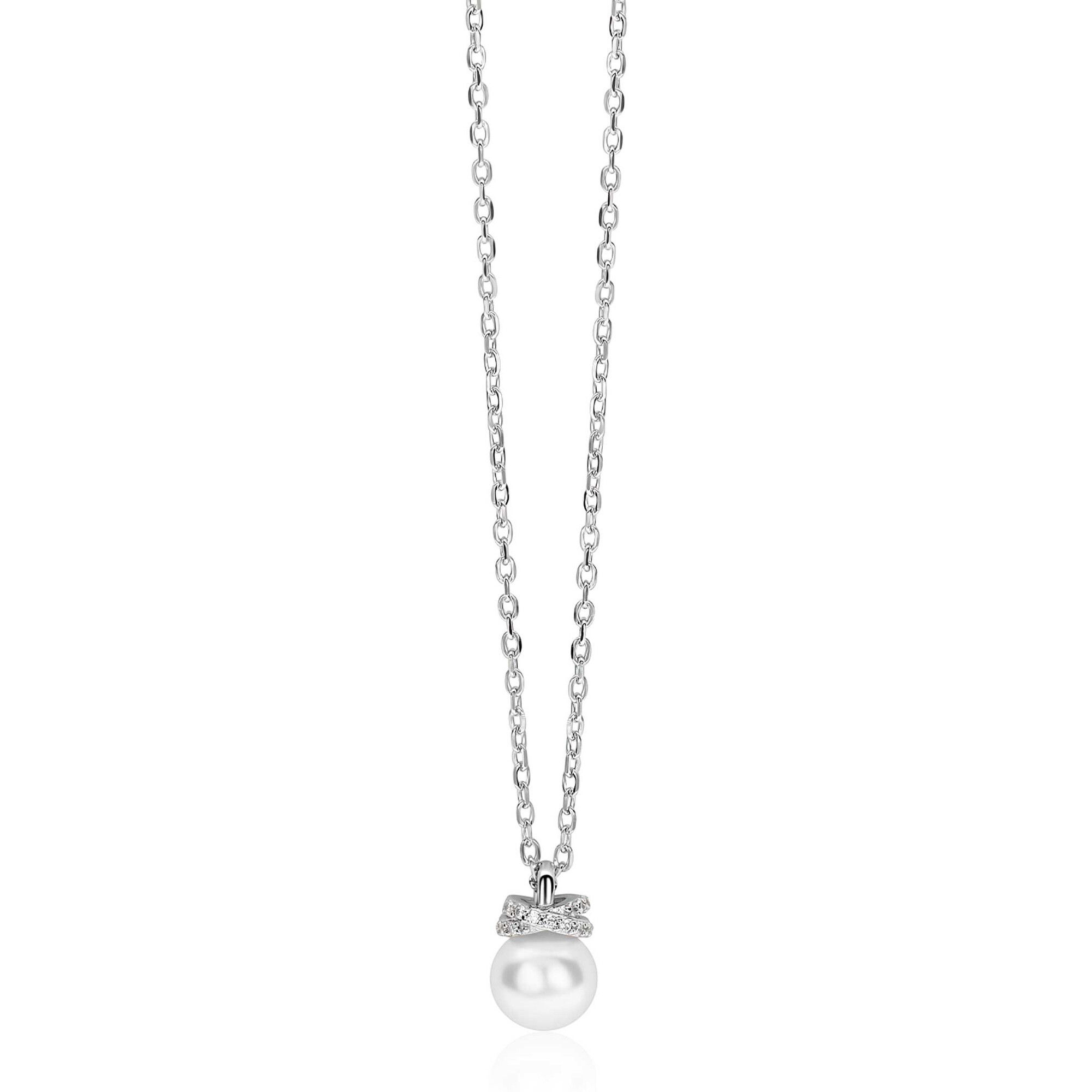 ZIC2863 ZINZI zilveren collier met parelhanger en zirconia