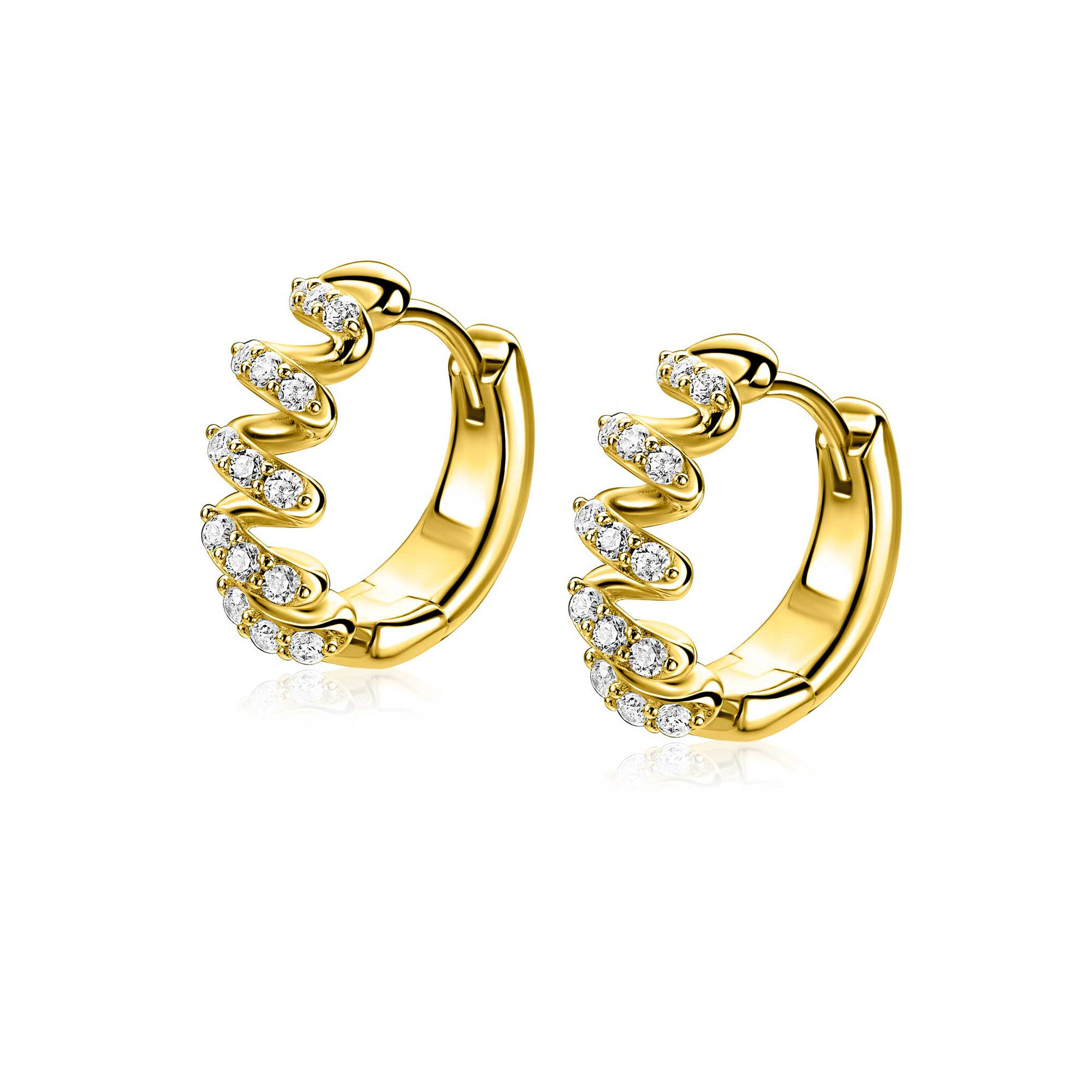 ZIO2877Y ZINZI goldplated zilveren oorringen wokkelvorm met zirconia