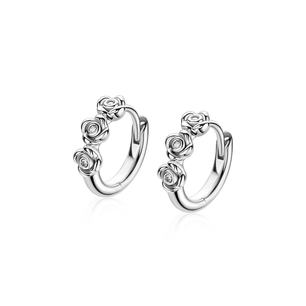 ZIO2873ZINZI zilveren oorringen met roosjes en zirconia