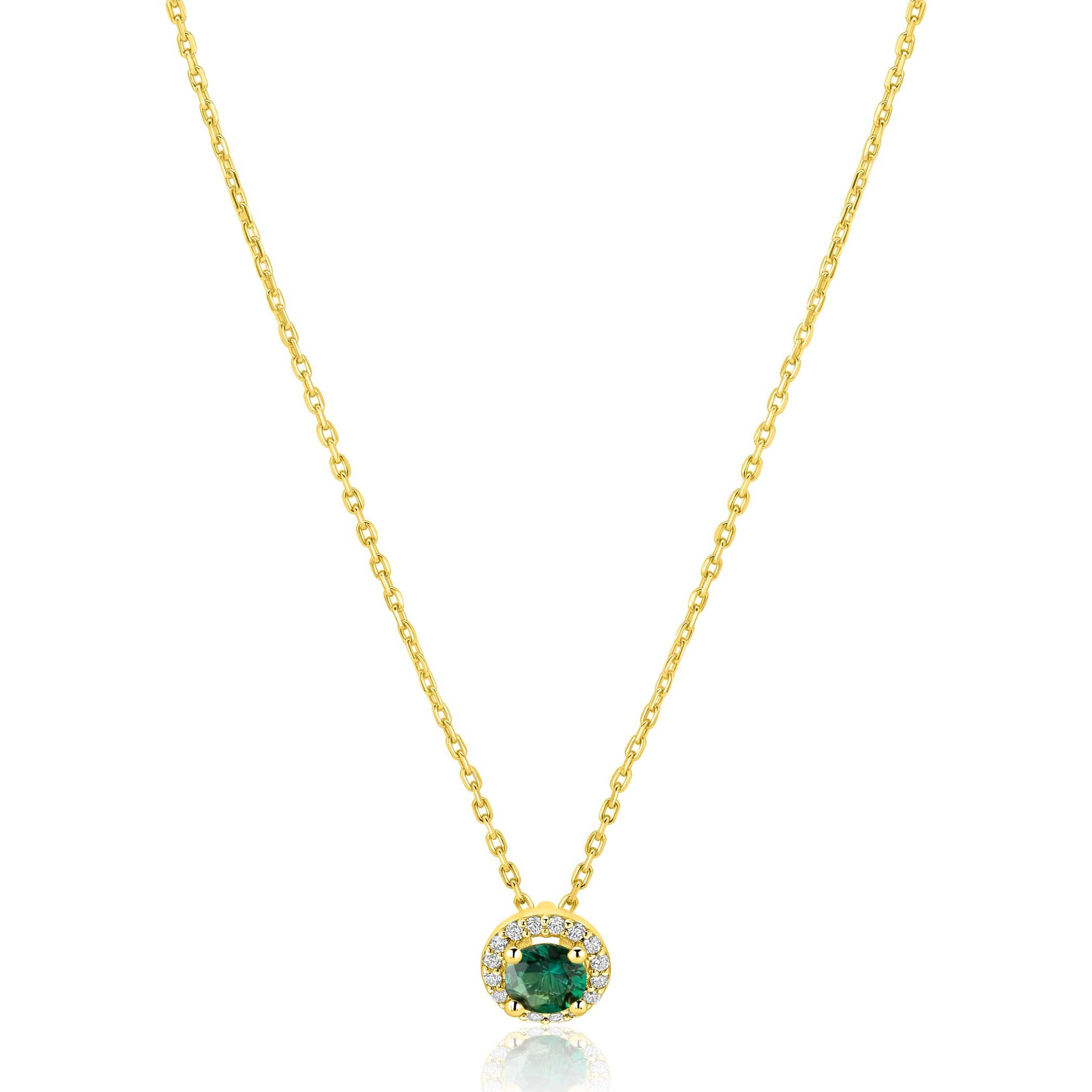 ZIC2697G ZINZI goldplated zilveren ketting 45cm smaragdgroene steen entourage