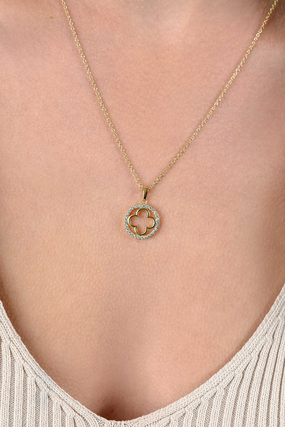 ZIC2617Y ZINZI zilveren collier verguld met hanger klaver met zirconia