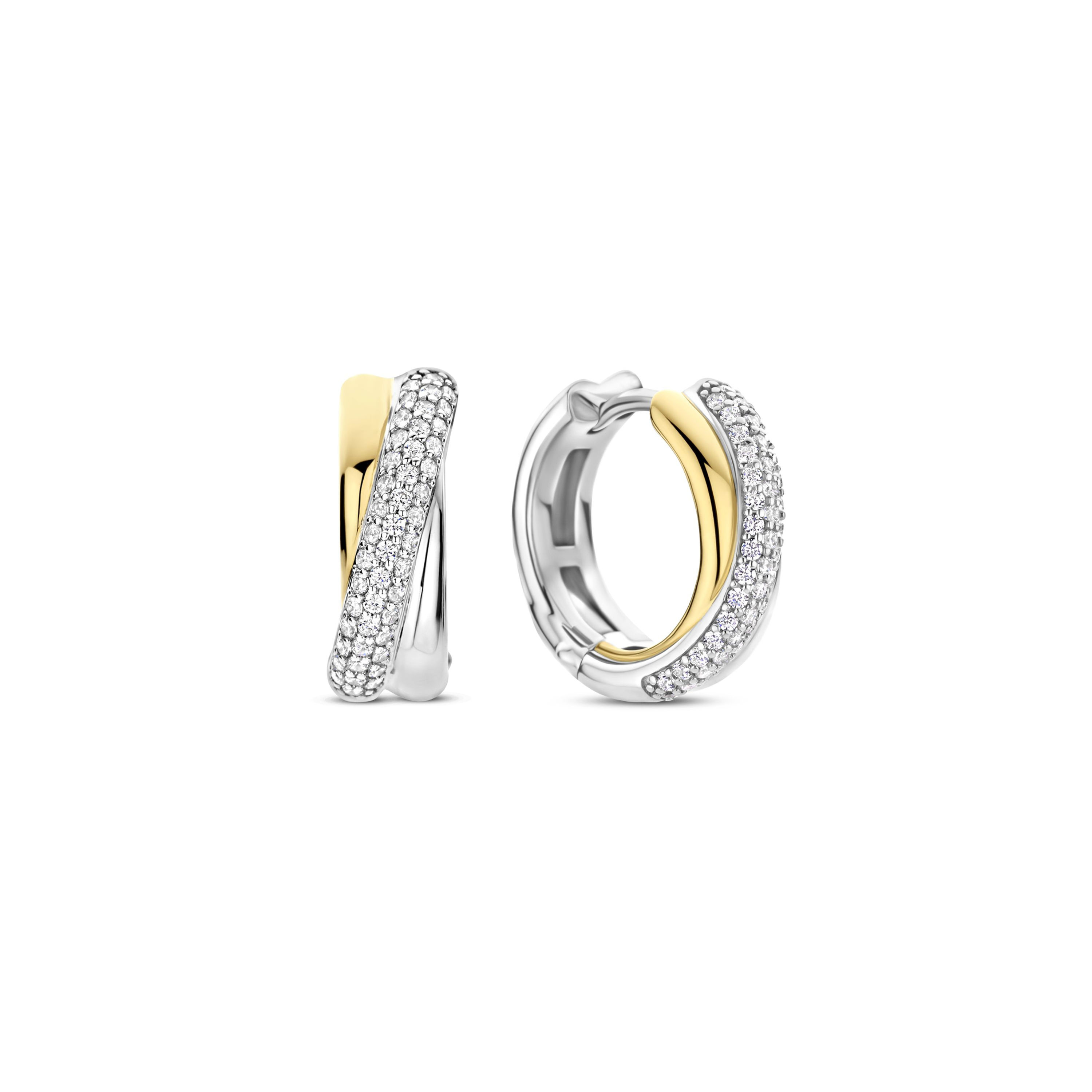 78012ZY Ti Sento zilveren oorringen bicolor verguld zirconia