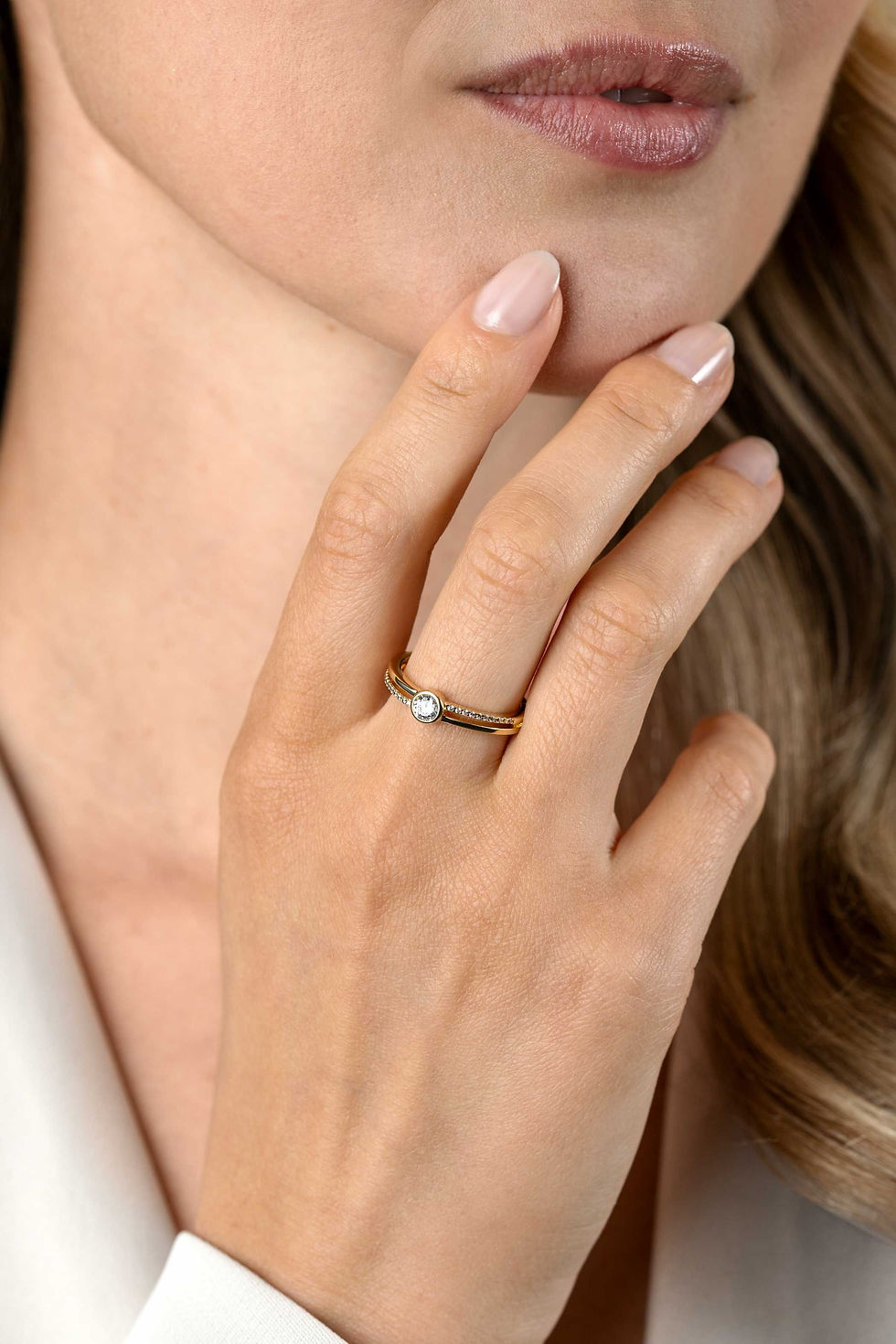 ZIR2625 ZINZI gold plated zilveren ring multilook met zirconia