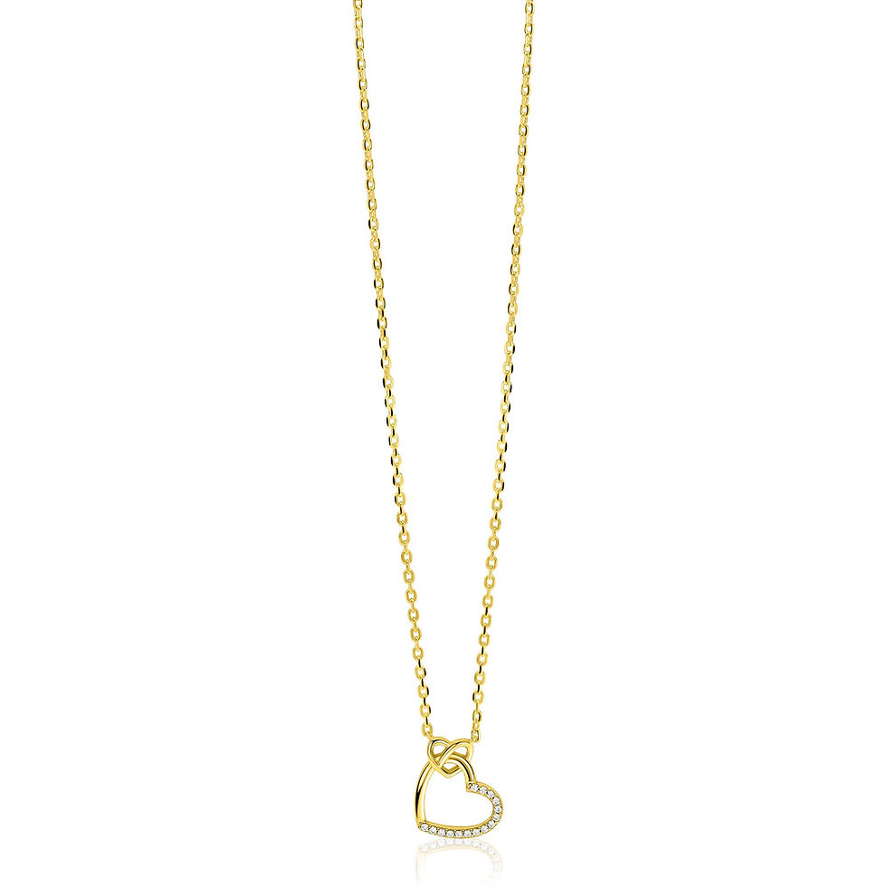 Thumbnail: ZIC2874Y ZINZI goldpated zilveren collier met 2 harten verbonden en zirconia