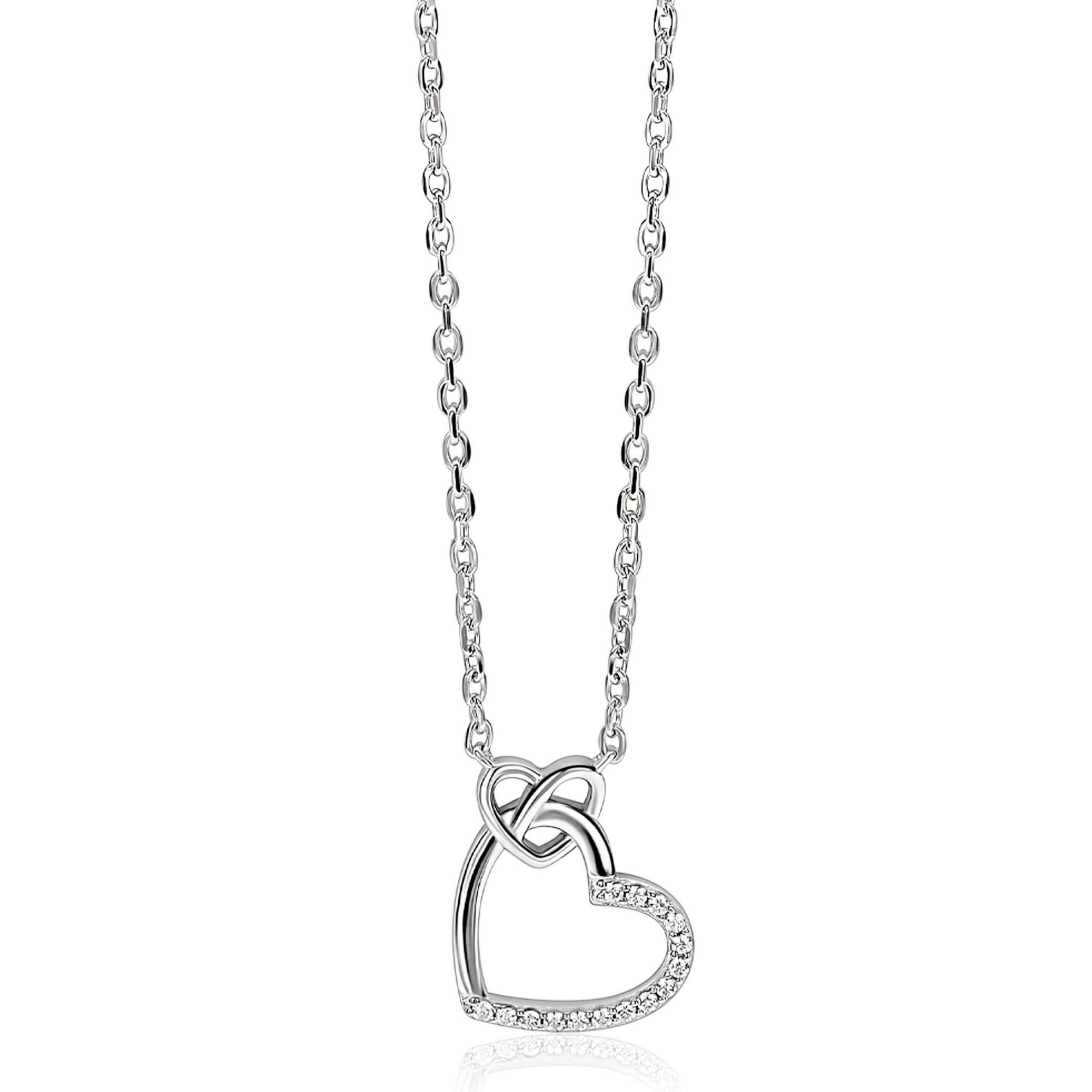ZIC2874 ZINZI zilveren collier met 2 harten verbonden en zirconia