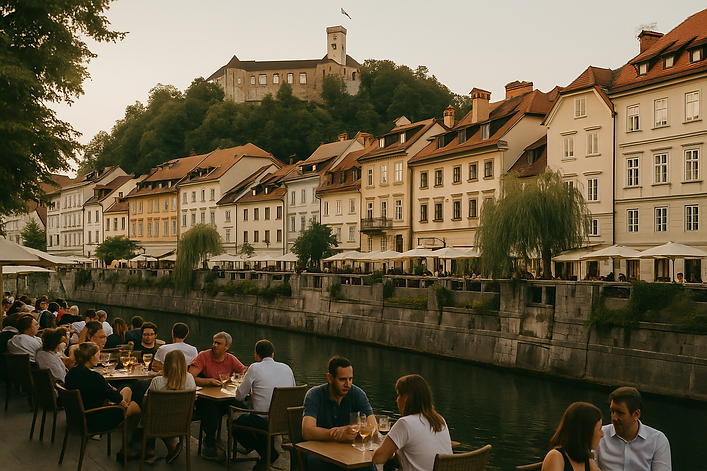 Ljubljana old town with castle — Slovenia property investment and economic growth backdrop.