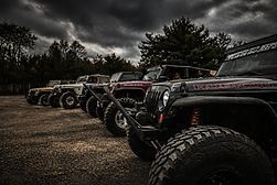 Powerhouse Jeeps lined up and ready to hit the trails