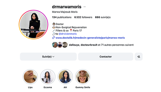 Page instagram Dr Marwa Moris - Paris