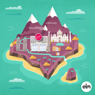 Flat vector illustration of an island with Indian elements.