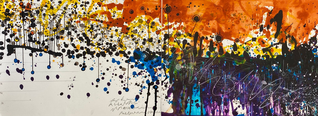 GDP, 2020, mixed media on paper, 18 x 48 inches (diptych)