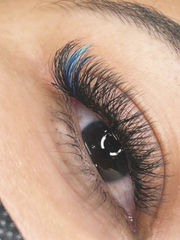 Blue colour Lash extensions our client from downtown Calgary