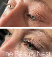 Before and After of classic lash extensions on a client in Calgary
