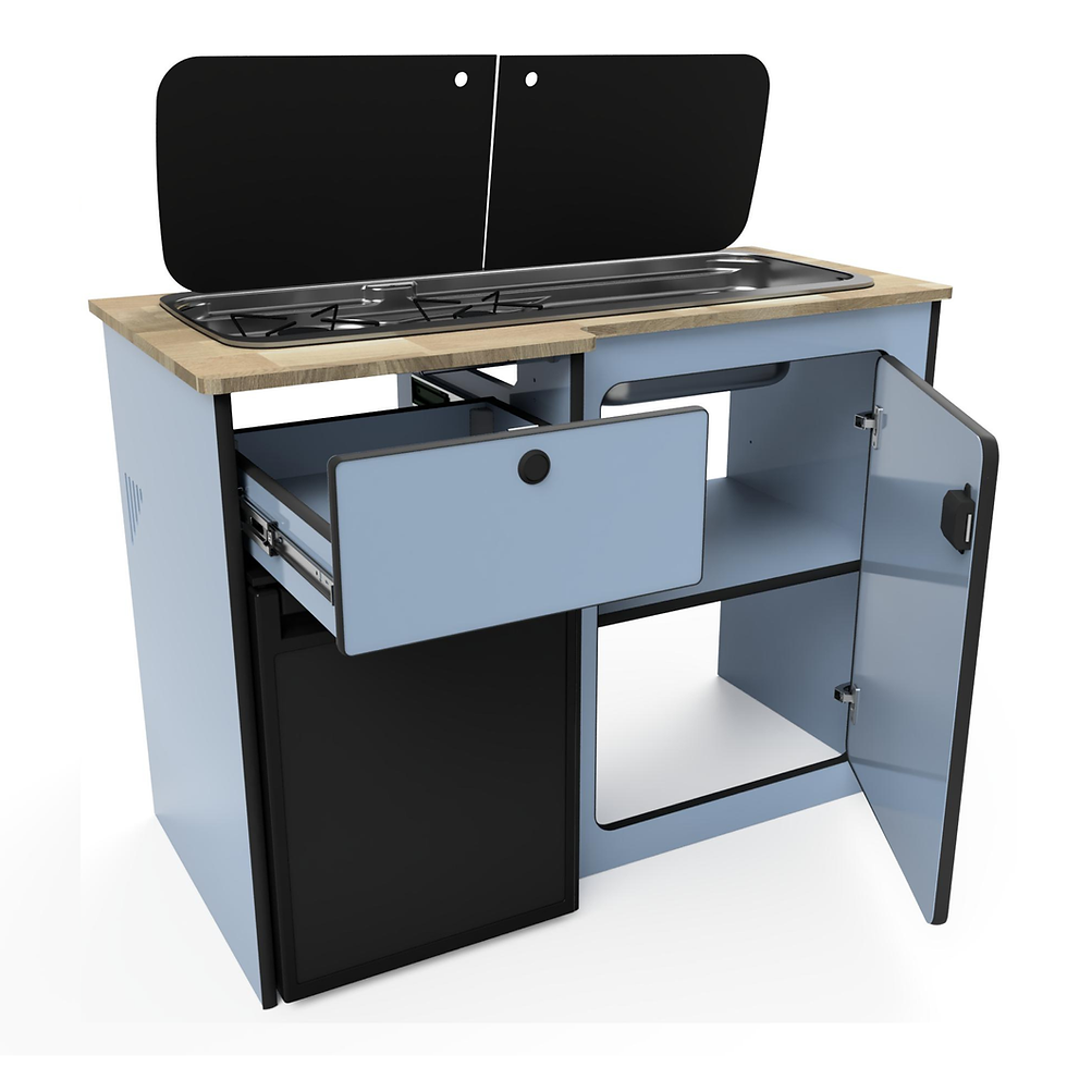 Campervan kitchen pod unit cabinet in laminated lightweight plywood with dometic 9222 hob/sink