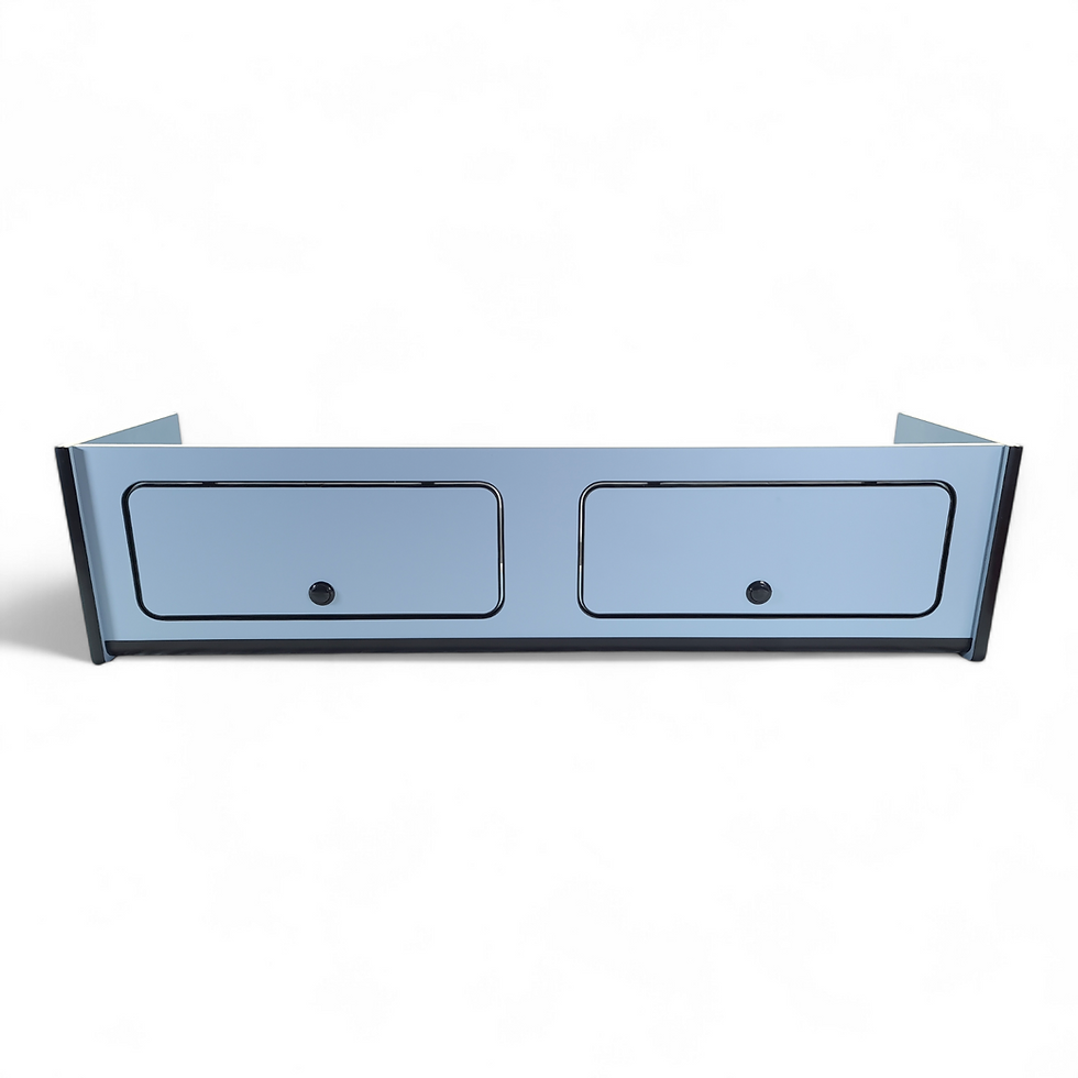 Thumbnail: Denium blue laminated overhead cabinet locker for campervans convert to camper