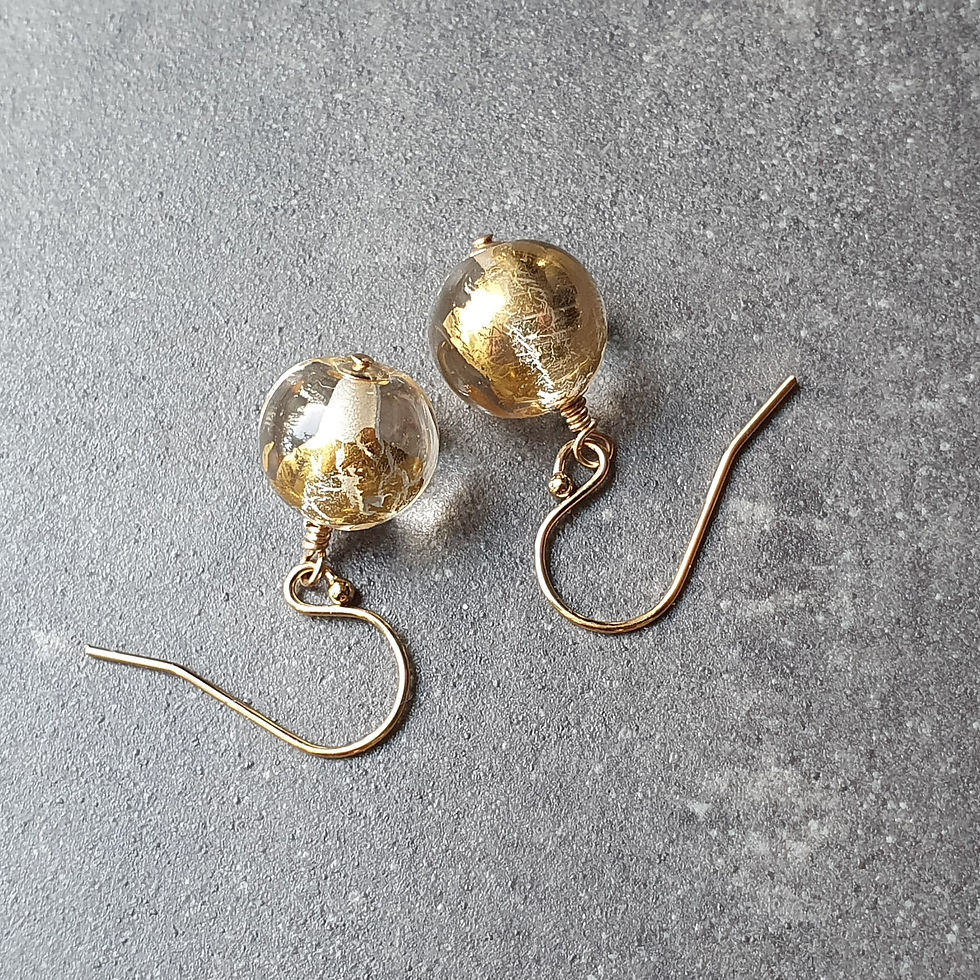 Thumbnail: Holbein Clear Gold Globe Murano Glass Dangle Earrings