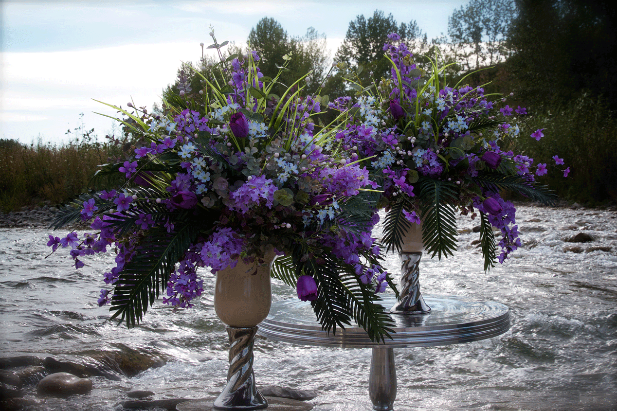 Purple arrangements in beautiful vase