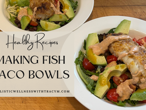 fish taco bowls on a wooden cutting board