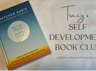 YouTube thumbnail showing the book Outer Order Inner Calm by Gretchen Rubin and the text "Tracy's Self Development Book Club"