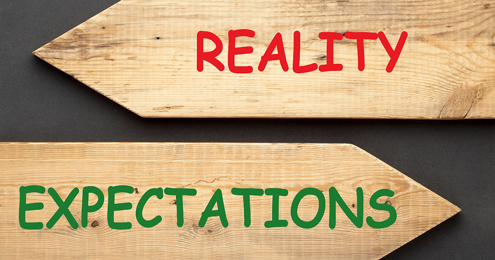 wooded arrows with the words reality and expectations