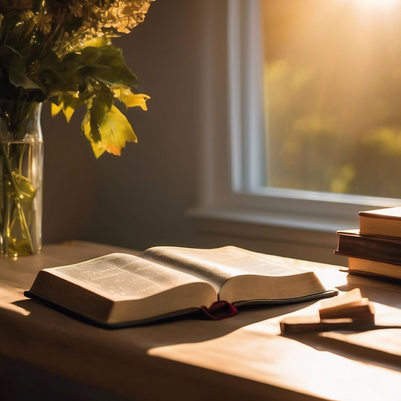 Bible on table, in family home at golden hour.jpg